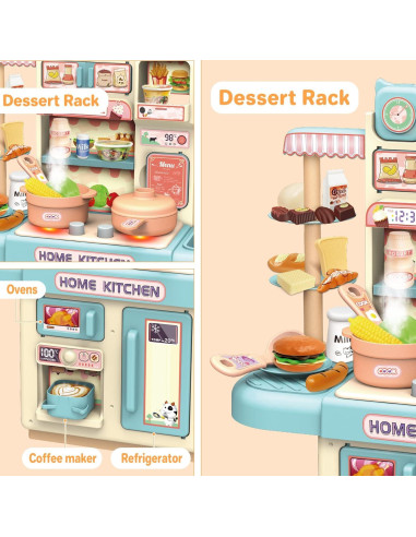 Set de Cocina de Juguete deAO 33 Piezas con Luz y Vapor