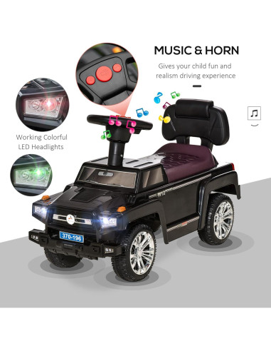 Coche de empuje Aosom negro para niños con bocina y luces