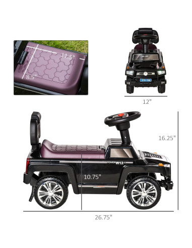 Coche de empuje Aosom negro para niños con bocina y luces