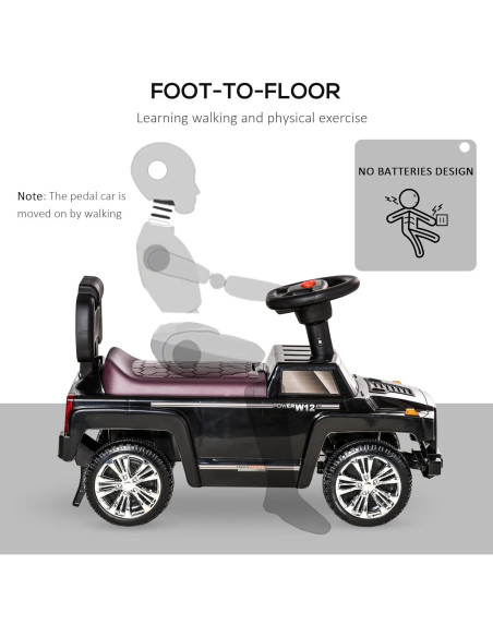 Coche de empuje Aosom negro para niños con bocina y luces