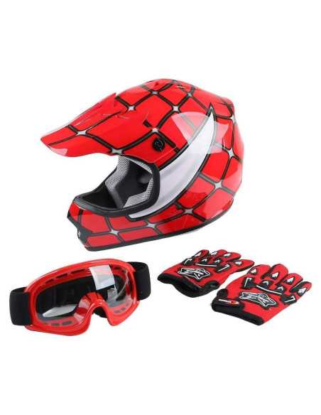 Casco SLMOTO DOT para Niños Rojo Araña + Gafas y Guantes