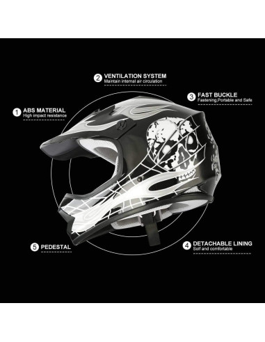 Casco de Motocross SLMOTO para Niños Pequeño Negro Calavera