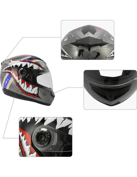 Casco Infantil SLMOTO Cara Completa Motocross Gris Tiburón