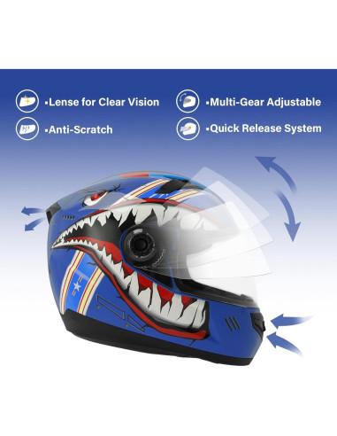 Casco Infantil SLMOTO Boca de Tiburón Azul M DOT