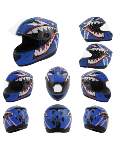 Casco Infantil SLMOTO Boca de Tiburón Azul M DOT