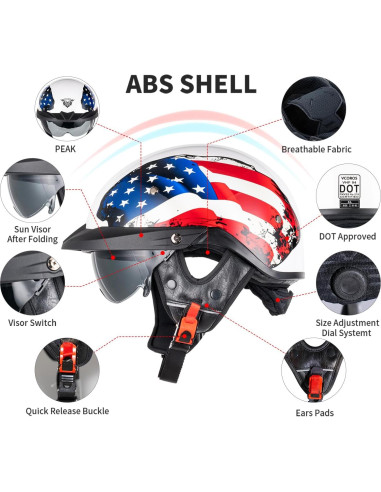 Casco Abierto VCOROS VHF04 con Visera Solar y Hebilla Rápida