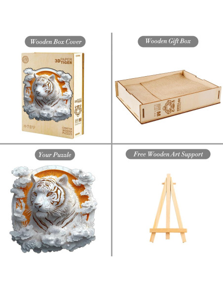 Rompecabezas 3D de Madera Welsky Tigre de Papel 21.6cm - 200 Piezas