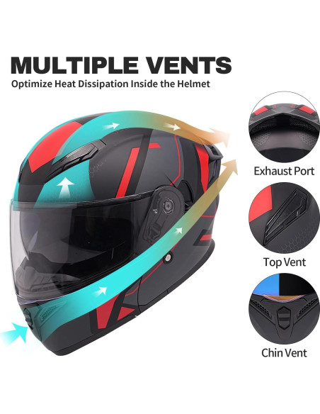 Casco Modular JQF Gear FF808 Doble Visor Abatible Rojo M Casco Modular JQF Gear FF808 Doble Visor Abatible Rojo M