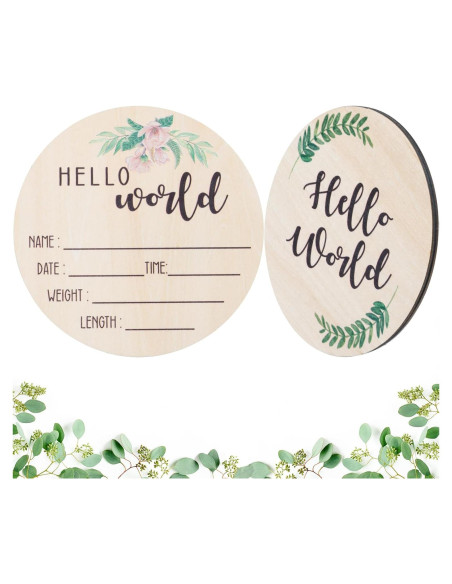 Cartel de Anuncio de Nacimiento de Madera Giftacity - Hola Mundo Floral