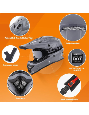 Casco OUMURS D001TY07311MB Adulto M con Gafas y Guantes