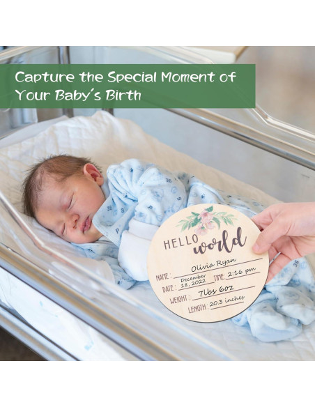 Cartel de Anuncio de Nacimiento de Madera Giftacity - Hola Mundo Floral