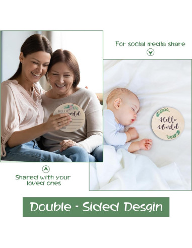 Cartel de Anuncio de Nacimiento de Madera Giftacity - Hola Mundo Floral
