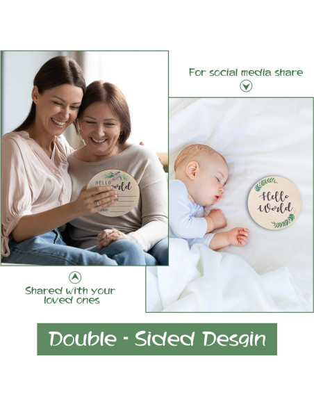 Cartel de Anuncio de Nacimiento de Madera Giftacity - Hola Mundo Floral