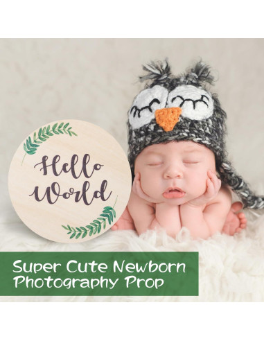 Cartel de Anuncio de Nacimiento de Madera Giftacity - Hola Mundo Floral