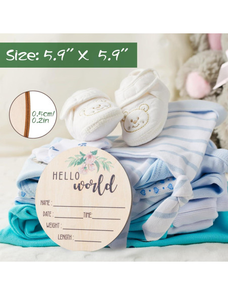 Cartel de Anuncio de Nacimiento de Madera Giftacity - Hola Mundo Floral