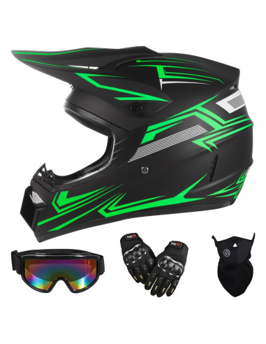 Casco Off-Road TIANDU Mediano Verde + Gafas y Guantes