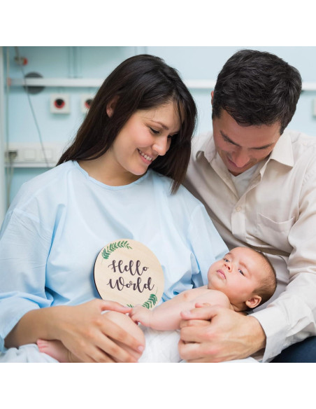 Cartel de Anuncio de Nacimiento de Madera Giftacity - Hola Mundo Floral