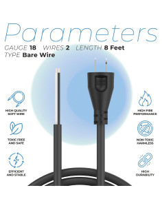 Cable de Poder 2 Hilos 18 AWG ANTOBLE 2.44m Compatible DeWalt 2