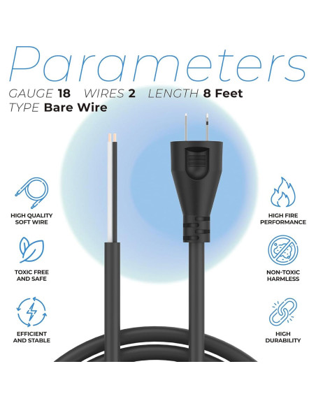 Cable de Poder 2 Hilos 18 AWG ANTOBLE 2.44m Compatible DeWalt