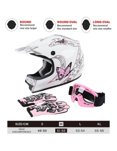 Casco SLMOTO para Niños Mediano Mariposa Rosa + Gafas + Guantes