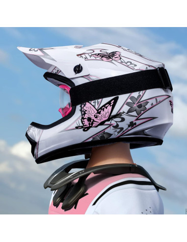 Casco SLMOTO para Niños Mediano Mariposa Rosa + Gafas + Guantes