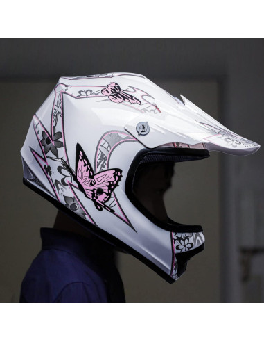 Casco SLMOTO para Niños Mediano Mariposa Rosa + Gafas + Guantes