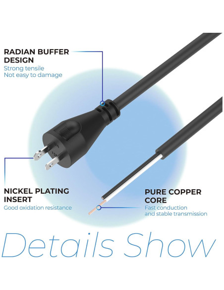 Cable de Poder 2 Hilos 18 AWG ANTOBLE 2.44m Compatible DeWalt