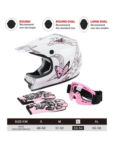 SLMOTO Casco Juvenil Grande Mariposa Rosa DOT Motocross