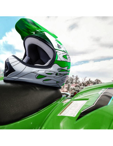 Casco SLMOTO Juvenil X-Grande Llama Verde + Gafas + Guantes