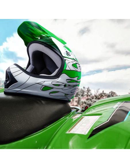 Casco SLMOTO Juvenil X-Grande Llama Verde + Gafas + Guantes