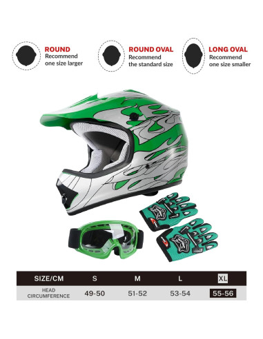 Casco SLMOTO Juvenil X-Grande Llama Verde + Gafas + Guantes