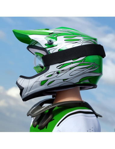 Casco SLMOTO Juvenil X-Grande Llama Verde + Gafas + Guantes