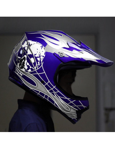 Casco SLMOTO Juvenil Motocross Calavera Azul + Gafas + Guantes