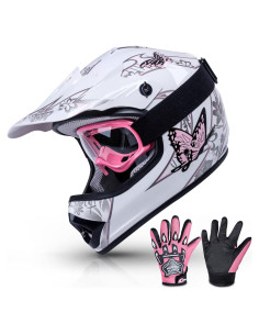 Casco de Motocross SLMOTO Juvenil Mariposa Rosa + Gafas + Guantes