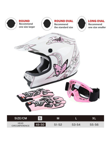 Casco de Motocross SLMOTO Juvenil Mariposa Rosa + Gafas + Guantes