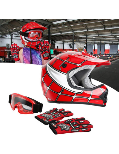 Casco SLMOTO Motocross Joven Grande Araña Roja + Gafas