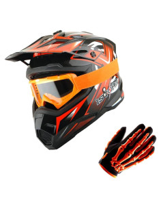 Casco MX Power Gear HF801 Naranja + Gafas + Guantes M