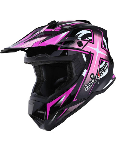 Casco de Motocross Power Gear HF801 Rosa + Gafas + Guantes