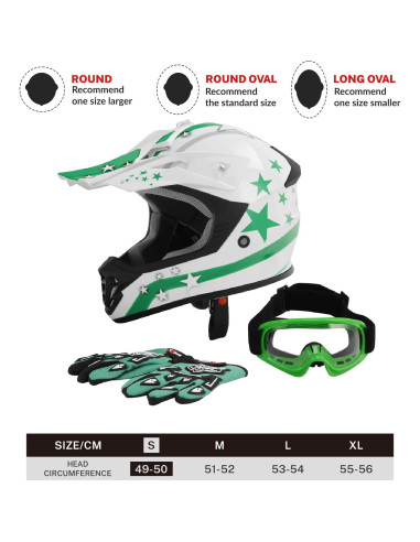 Casco SLMOTO Juvenil ATV Estrella Verde Integral 49,5 cm