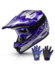 Casco SLMOTO Juvenil Motocross Azul Calavera + Gafas + Guantes