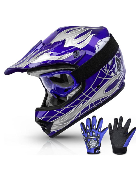 Casco SLMOTO Juvenil Motocross Azul Calavera + Gafas + Guantes Casco SLMOTO Juvenil Motocross Azul Calavera + Gafas + Guantes