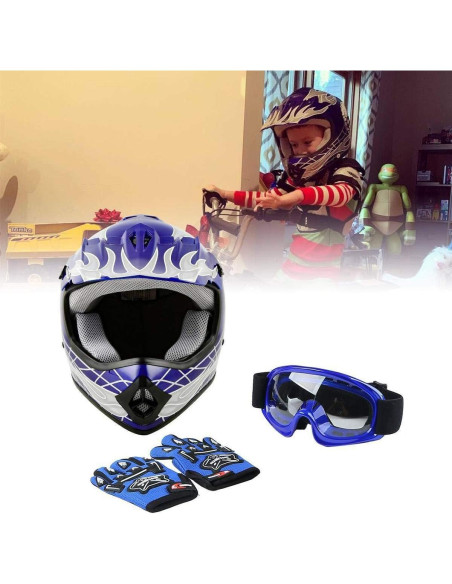 Casco SLMOTO Juvenil Motocross Azul Calavera + Gafas + Guantes Casco SLMOTO Juvenil Motocross Azul Calavera + Gafas + Guantes