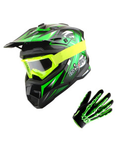 Casco de Motocross 1Storm HF801 Verde + Gafas y Guantes