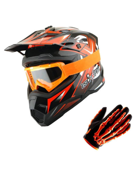 Casco de Motocross Power Gear XL Naranja + Gafas + Guantes Casco de Motocross Power Gear XL Naranja + Gafas + Guantes