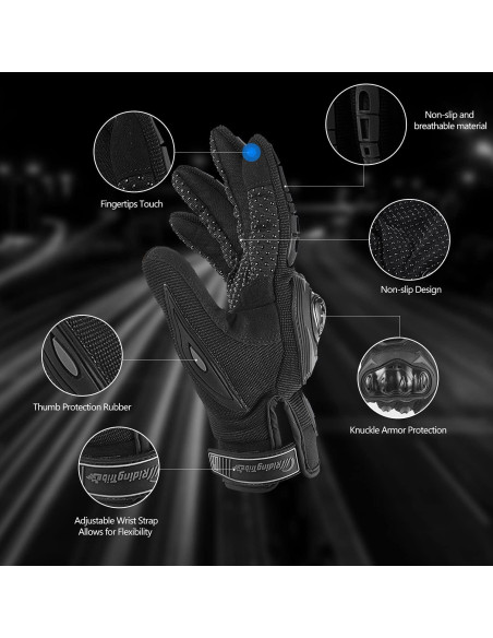 Guantes de Motocicleta BIHAIZG Medianos Negros con Pantalla Táctil