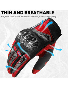 Guantes de Motocicleta MADBIKE MD66 Rojo Transpirables 2