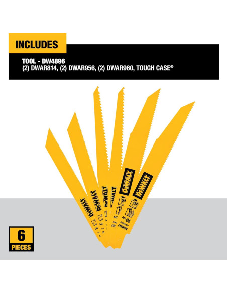 Juego de Sierras de Reciprocación DEWALT DW4896 - 6 Piezas