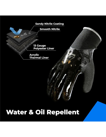 Guantes Impermeables Toolant para Trabajo Invierno Negro Grande