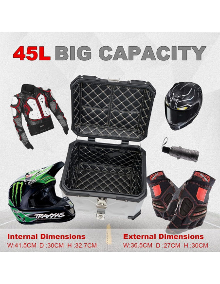 Maletero para Motocicleta Donpida 45L Plateado con Respaldo