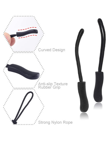 Tiradores de Cremallera CooBigo 12 Pack Negro Antideslizante